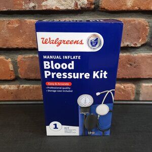Walgreens Manual Inflate Blood Pressure Kit Stethoscope Arm Cuff & Case NEW